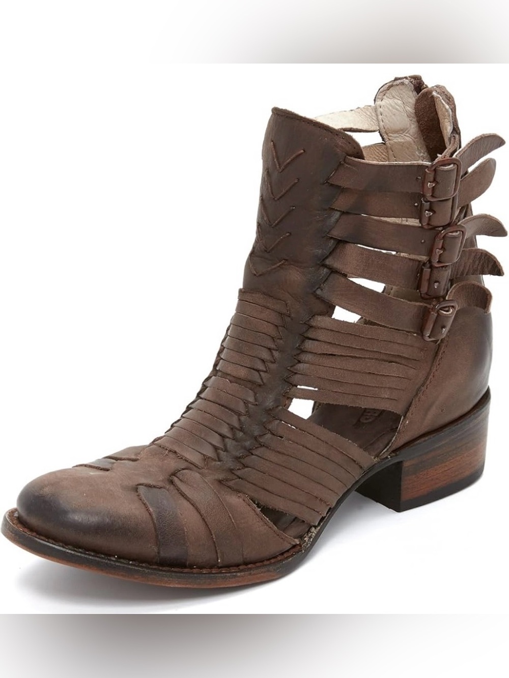Freebird Brown Sally Leather Strappy Ankle Booties 6
